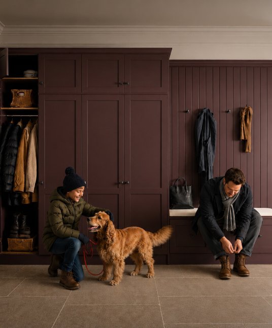 Family storage space with brown wardrobes