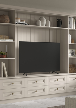 Cliveden light praline fitted living room storage
