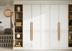 white bedroom with fitted wardrobes
