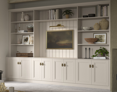 Cliveden fitted living room furniture in light praline finish