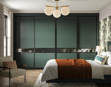 Sliding wardrobe doors in Heritage Green & Grey Mirror
