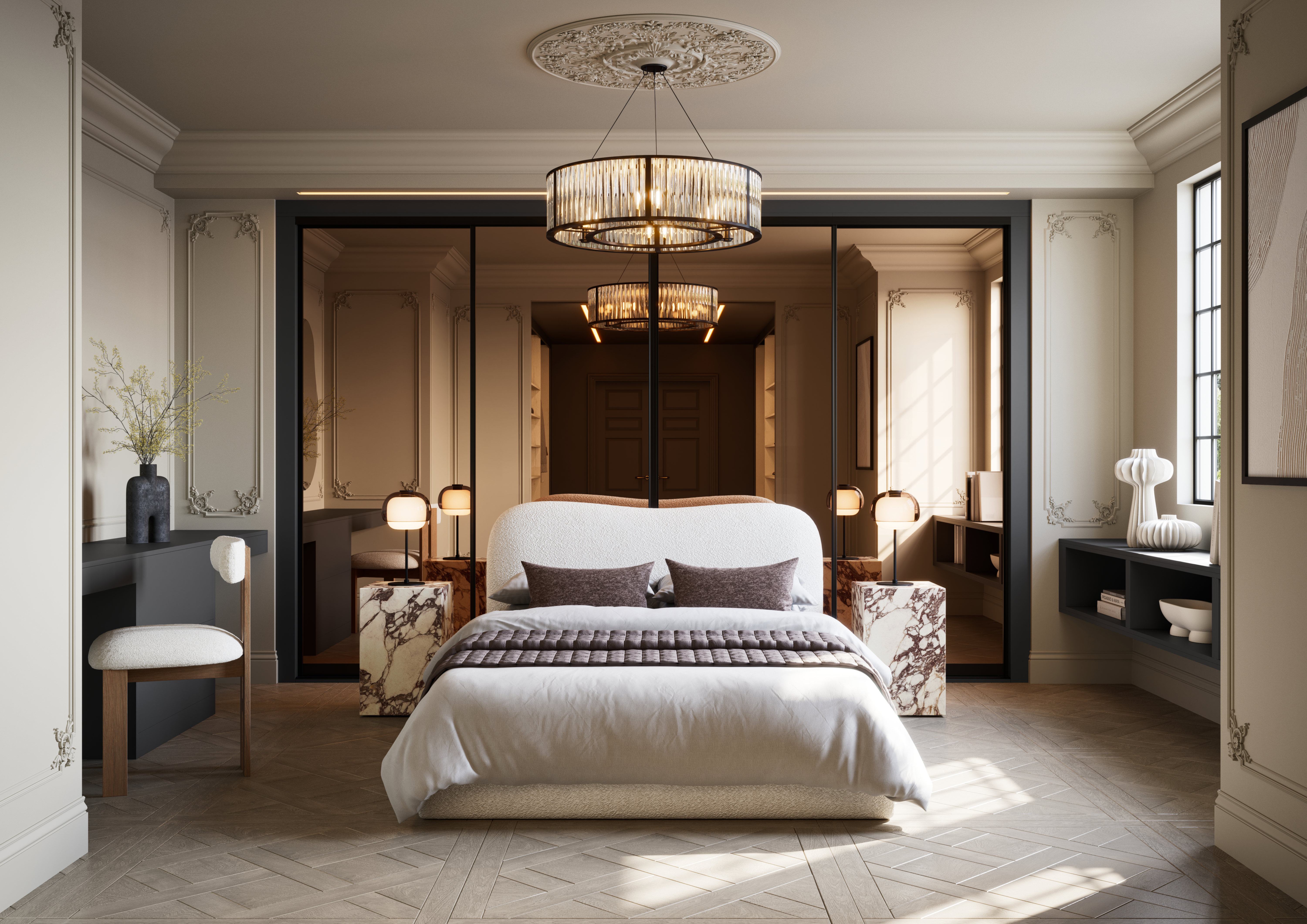 Luxurious sliding wardrobes bedroom.