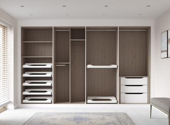 empty wardrobes with no doors show large storage space